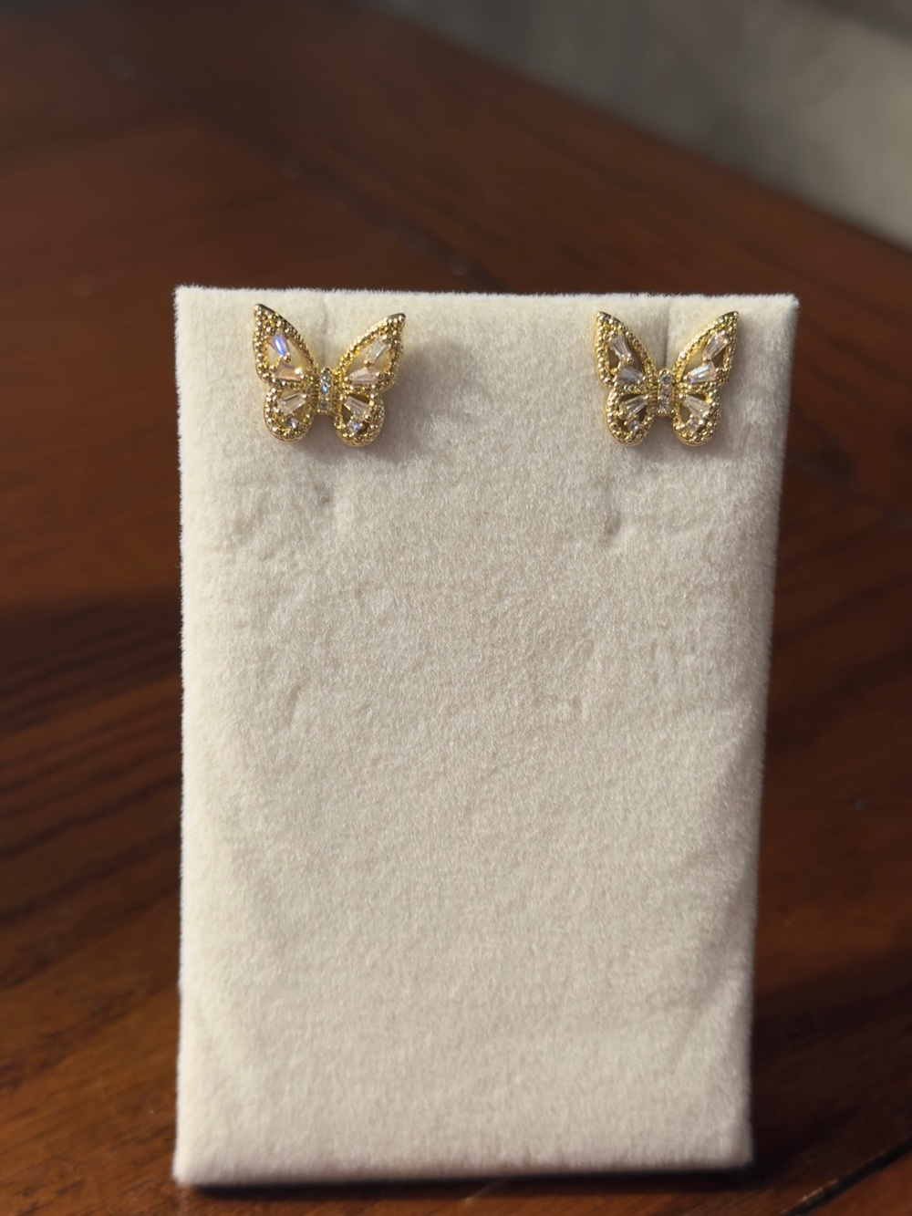 Gold Butterfly Stud Earrings - Sparkling Crystal Accent
